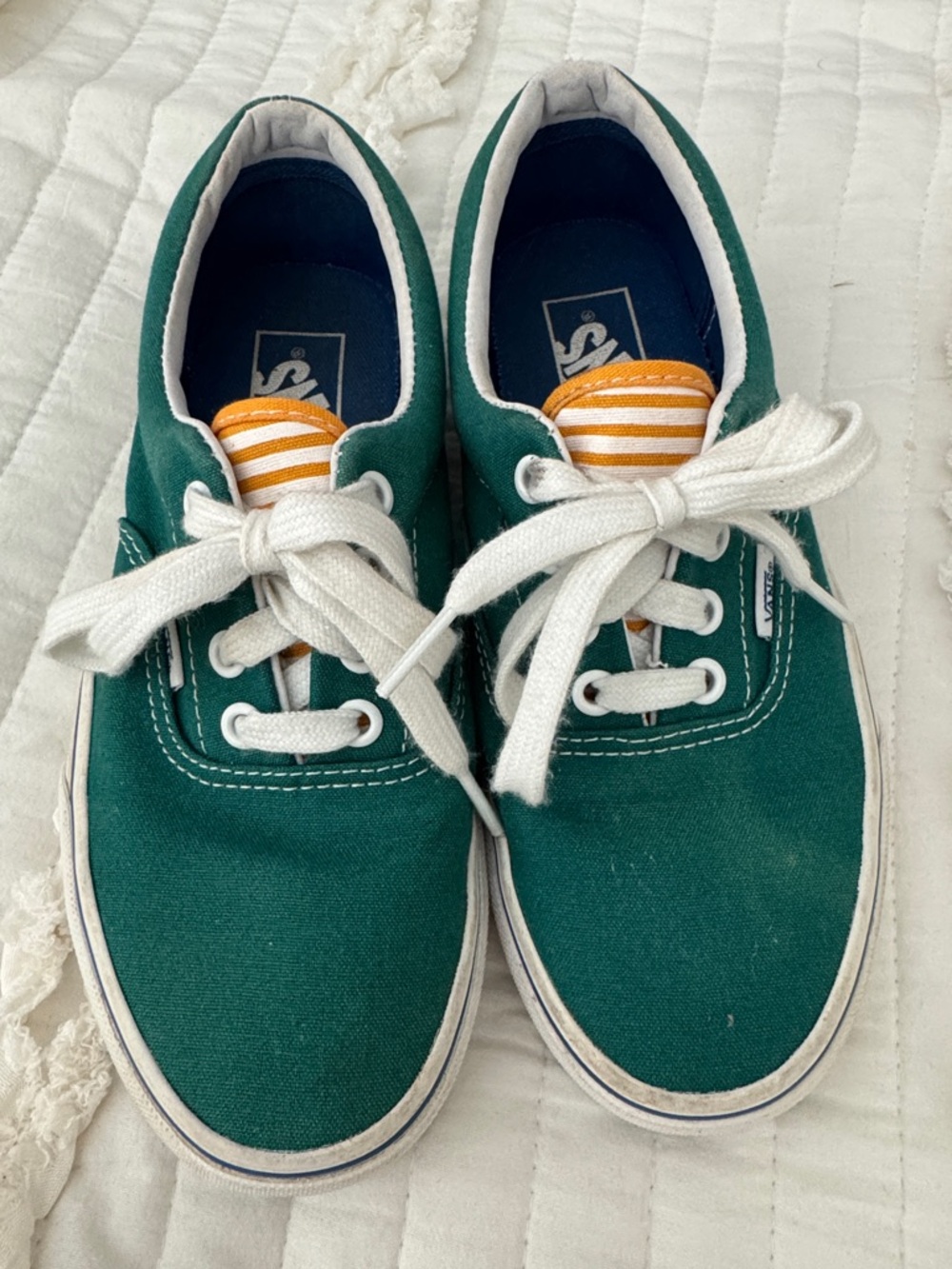Vans Women’s Authentic Low-Top Sneakers - Green W/Orange Striped Accent  6.5